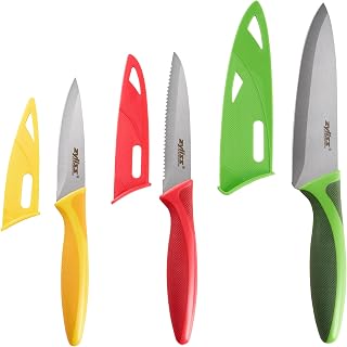 Zyliss 3-Piece Stainless Steel Knife Set with Sheaths - Sharp Paring, Serrated Paring & Utility Knives