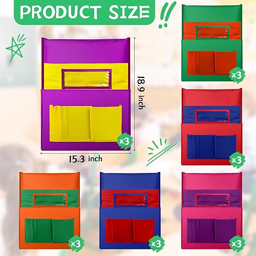 Miniatura 2 de 18 bolsillos para sillas de estudiantes, 19 x 15 pulgadas, bolsa trasera para silla de aula, almacenamiento de asiento con etiqueta de nombre, 6