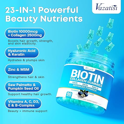 Miniatura 4 de Gomitas de biotina de 10,000 mcg con colágeno, 23 en 1, gomitas para el crecimiento del cabello para mujeres y hombres, gomitas para el cabello, la