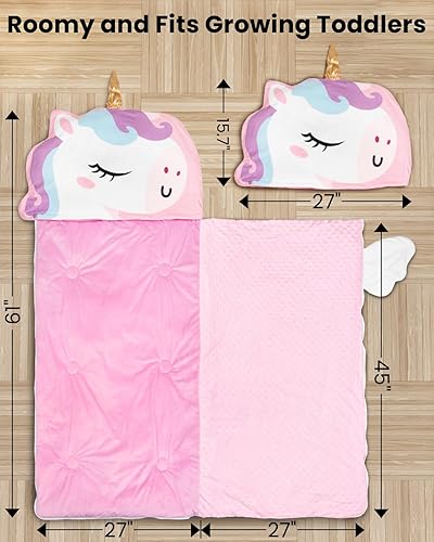 Miniatura 3 de Primlect Saco de dormir para niños con almohada, tapete para siesta más grande, saco de dormir de felpa para niños y niñas, guardería, preescolar,