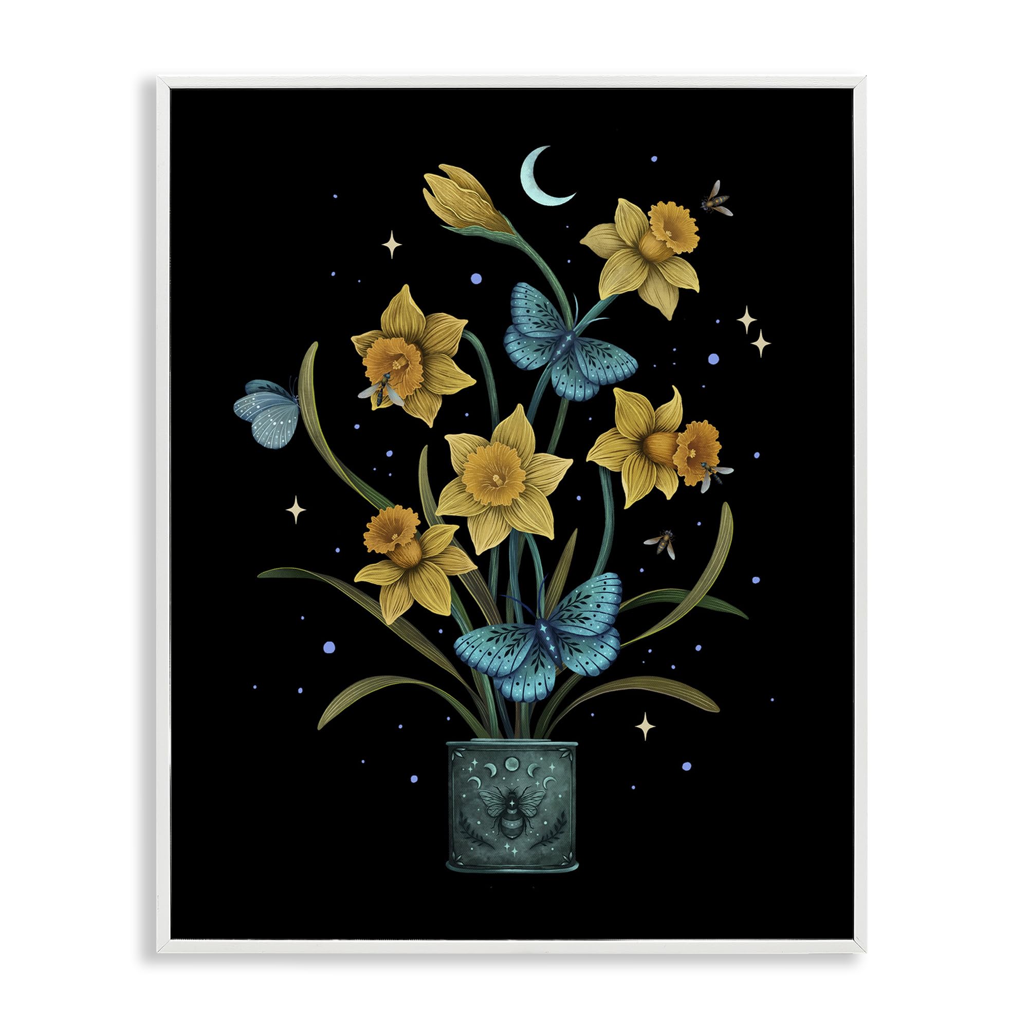Stupell Industries Coastal White (Textured) Mystical March Daffodils Floral, 24 X 30 Inch Framed Giclée Print