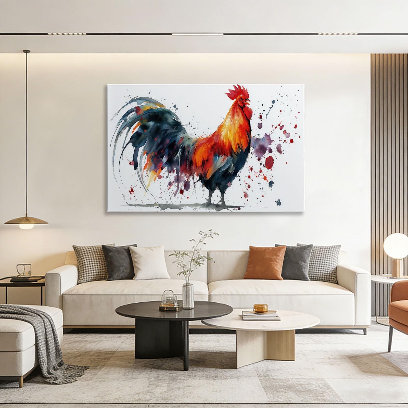 Stampa artistica da parete su tela, stampa su tela con gallo animale di campagna, 99 x 50,8 cm, dipinti senza cornice, belle immagini rustiche da parete, poster bianchi o soggiorno, bagno, camera da