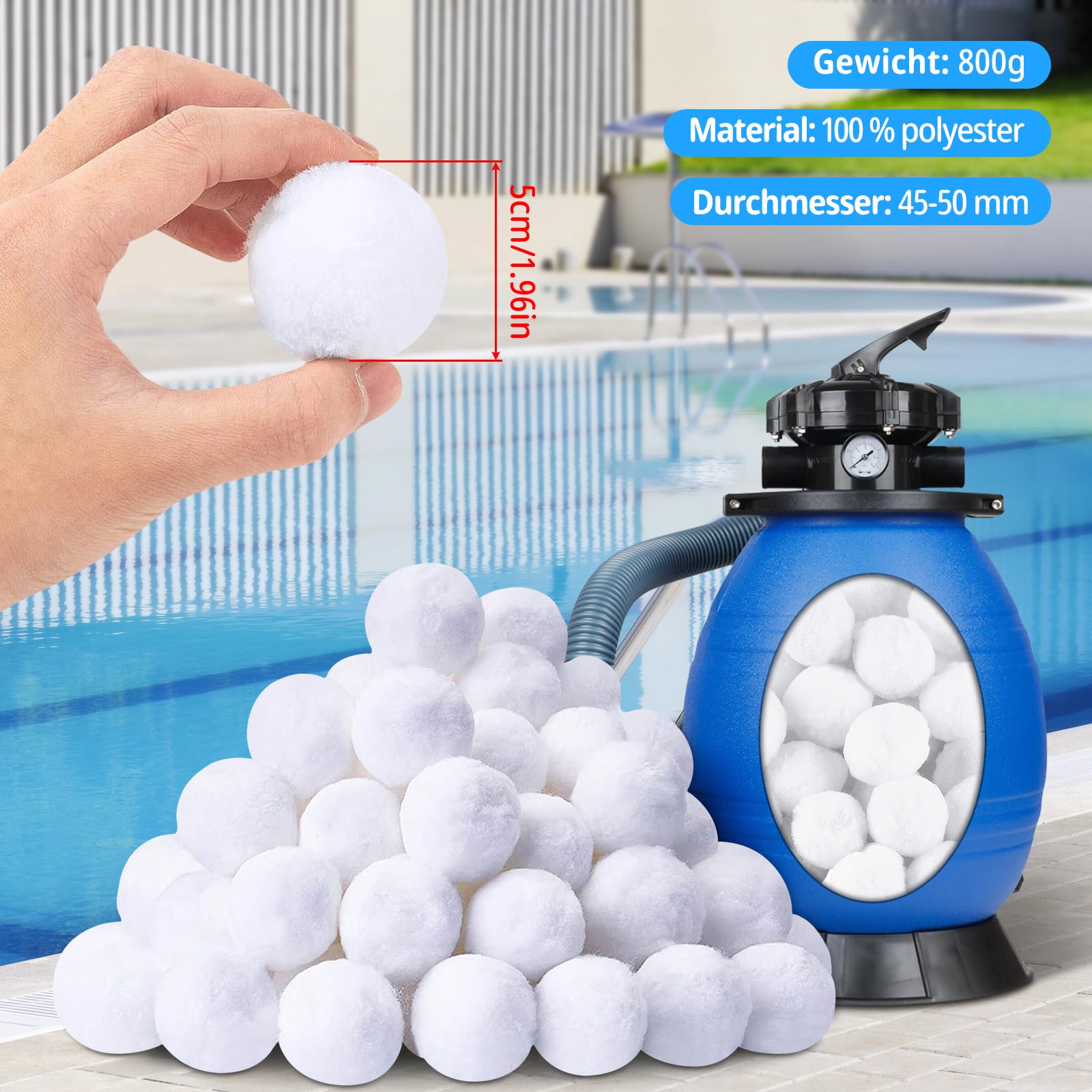 Pool Filterbälle 800g – Ersatz Für 28kg Filtersand, Wiederverwendbar Für Sandfilteranlagen