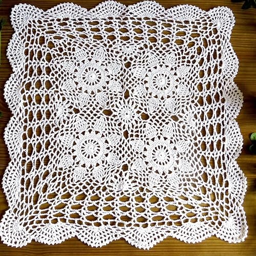 Vista 8 de Damanni Mantel de encaje de ganchillo hecho a mano de algodón blanco, cuadrado, 31 x 31 pulgadas