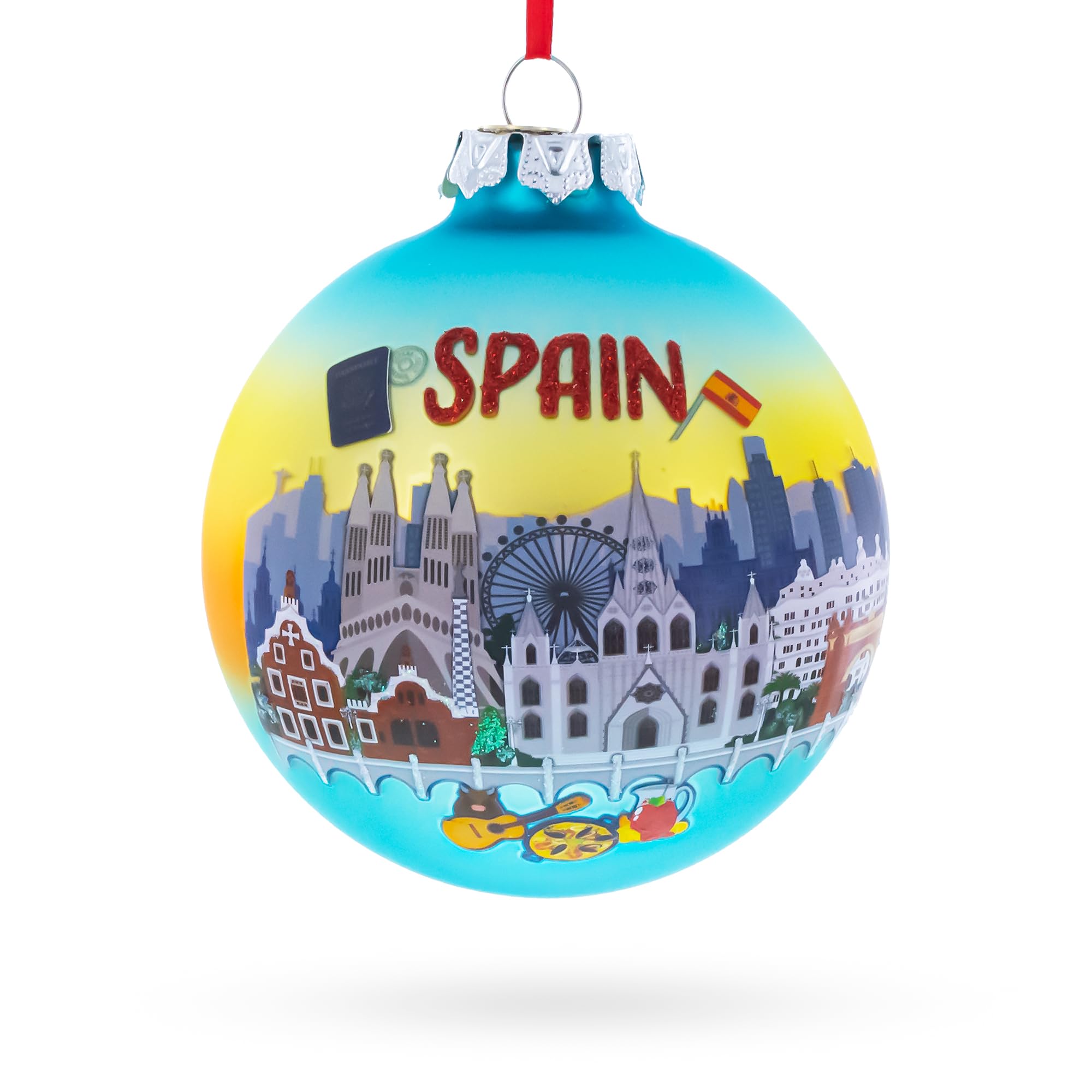 Boule en verre soufflé Espagne pour décoration de Noël traditionnelle suspendue