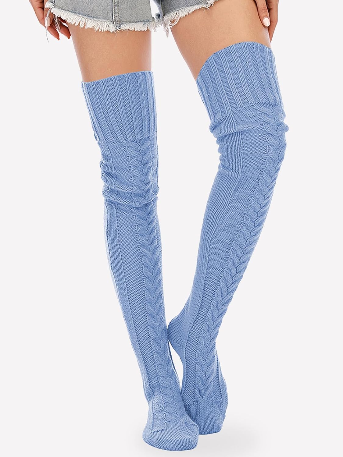 YELAIVP Women's Cable Knitted Thigh High Boot Socks Extra Long Winter Stockings Over Knee Leg Warmers