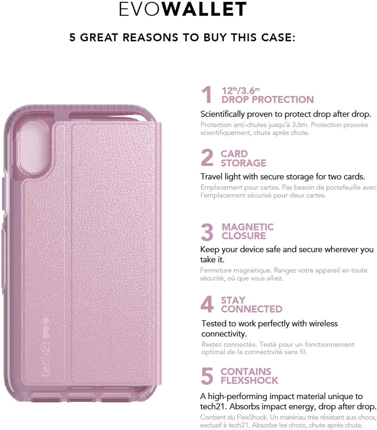 tech21 Evo Wallet Phone Case Cover for Apple iPhone Xs Max - Orchid