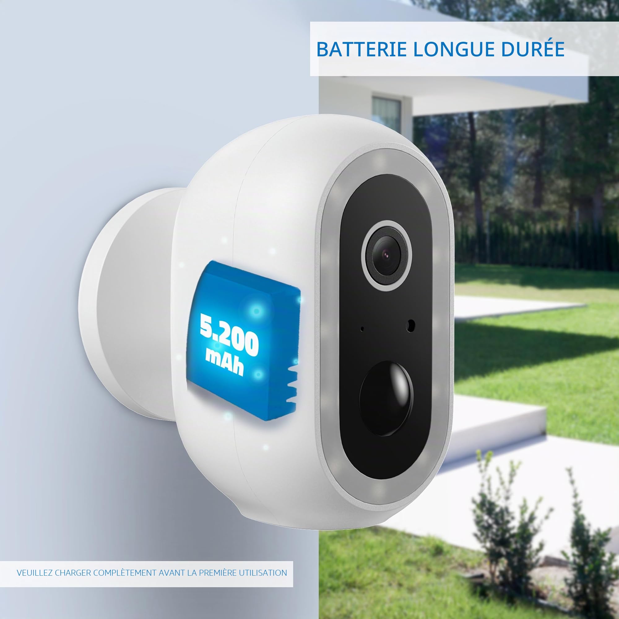 NIVIAN Caméra WiFi Extérieure 2K – Batterie Longue Durée, Détection Humaine PIR IA, Vision Nocturne Couleur, Audio Bidirectionnel, Sirène et LED, App TUYA, Compatible Alexa et Google Assistant