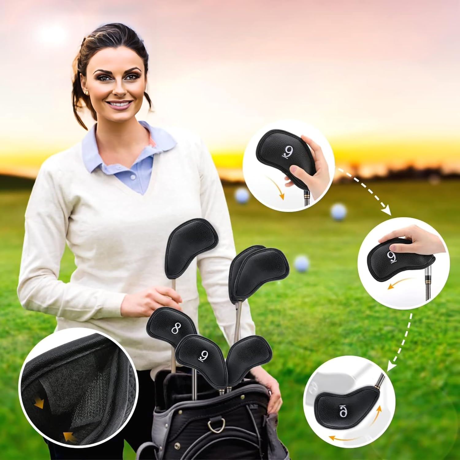 FixtureDisplays 12pcs Thick PU Leather Golf Iron Head Covers Set Fit Most Irons 15598-NEW