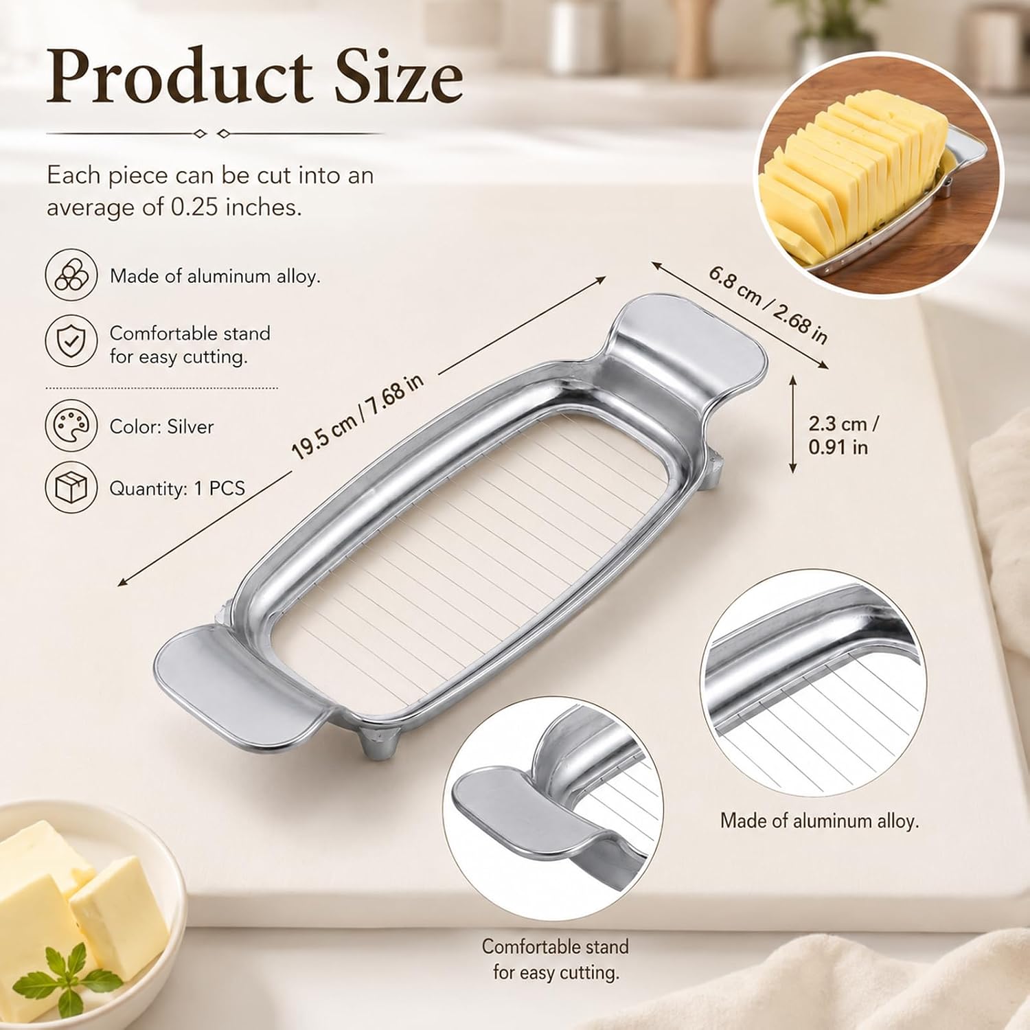 Butter Stick Cutter Slicer for Butter Squares Cheese Slicer Stick Stainless