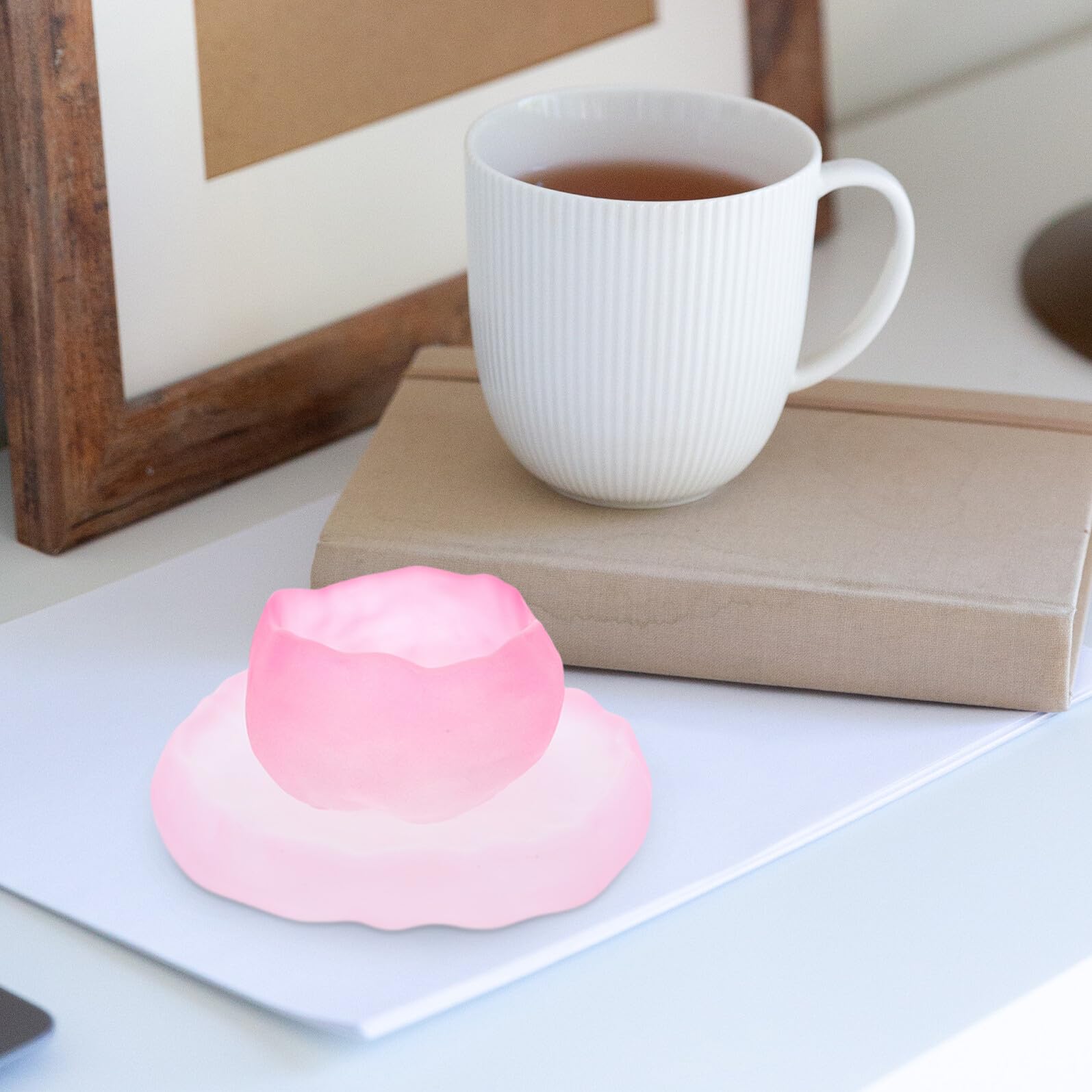 LABRIMP 2 Juegos Taza de Té de Vidrio Resistente al Calor con Platillo Juego de Japonés Rosa y Copa Artesanal para Infusiones Kung Fu para Café y Té Diario