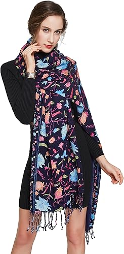 Miniatura 188 de DANA XU Manta de pashmina extragrande 100% de lana merina, bufanda de viaje, bufanda de cachemira para mujer, otoño e invierno, chal de gran