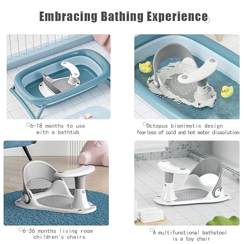 Miniatura 5 de Asiento de baño para bebé con termómetro de agua para baño de bebés, asiento de bañera antideslizante para bebé, asiento de bañera plegable portátil
