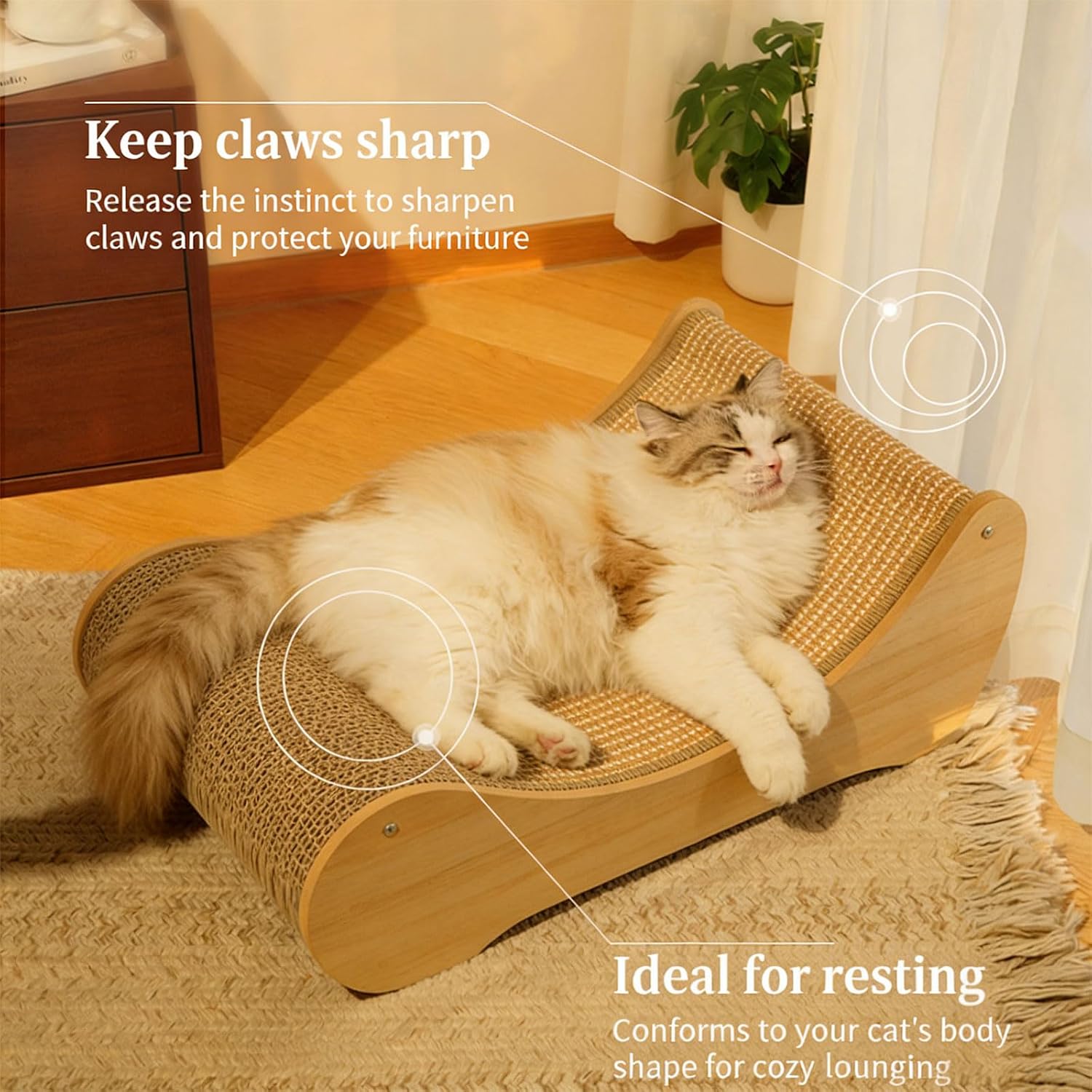 Big Wooden Cats Resting Seat with Zone 2 in 1 Pet Furniture for Stretching and Relaxing Indoor Felines Sisal Cats Scratcher Sofa