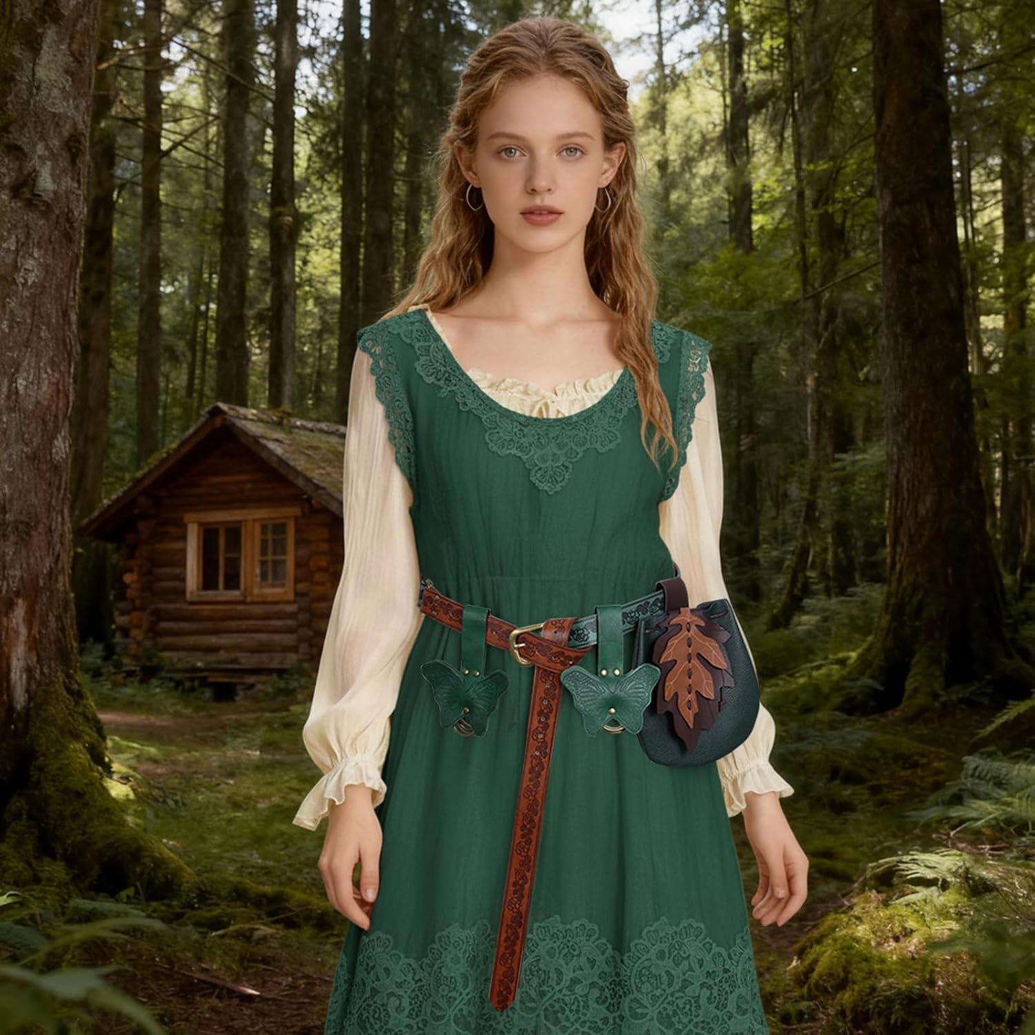 Renaissance Belt Women with Leaf Bag & Butterfly Skirt Hike, Adjustable Viking Medieval Belt, Fairy Costume Accessories - Image 5