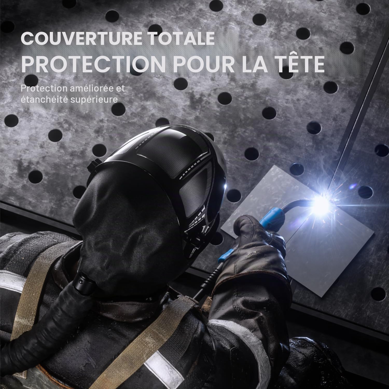ANDELI PAPR Casque de soudage avec ventilation | 99,95% d'efficacité de filtration, obscurcissement automatique, champ de vision panoramique à 180° et LED | Pour MIG/MAG/Wig/E-Hand
