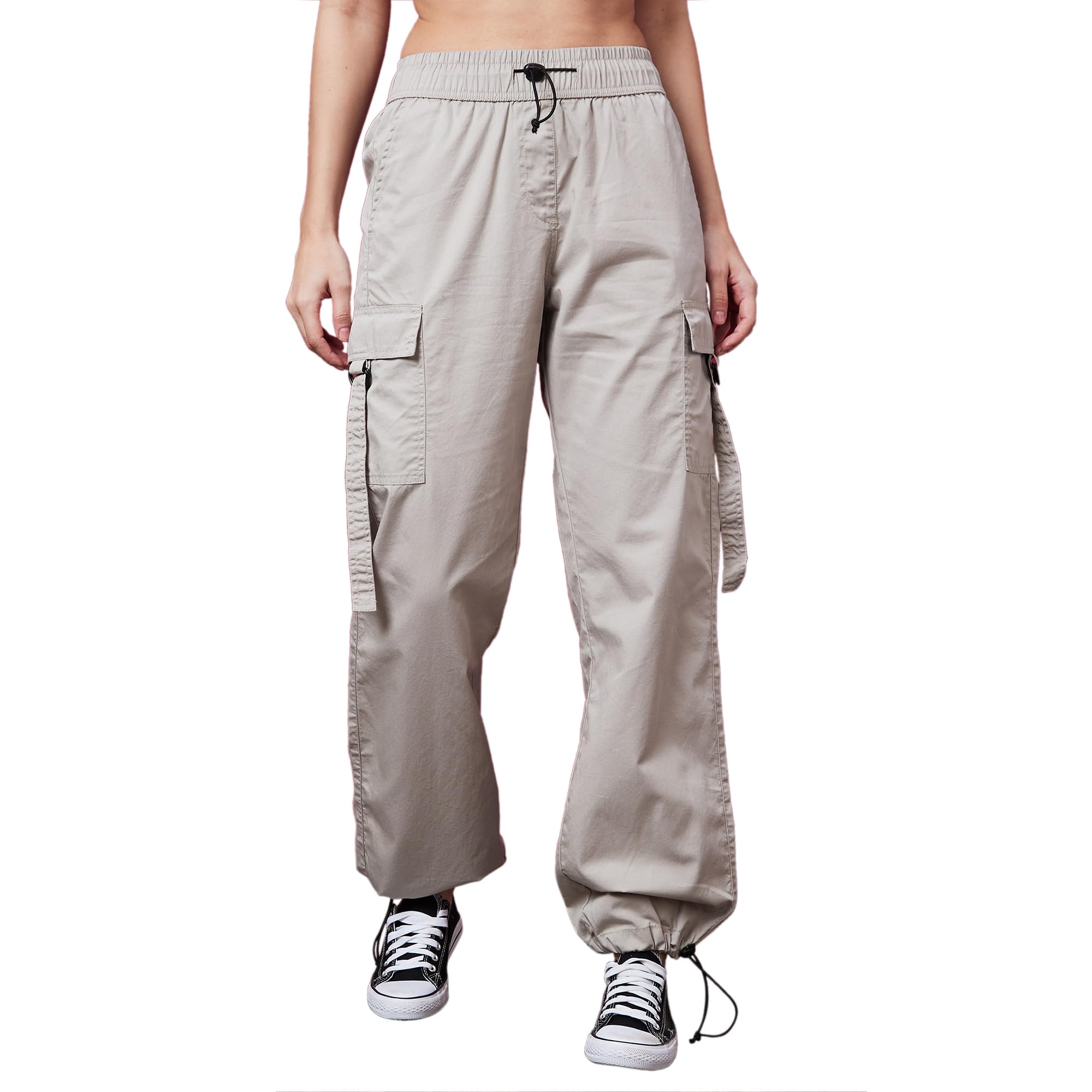 Women Steel Grey Solid Mid-Rise Regular Fit Casual Cargo-GS571068-image-49