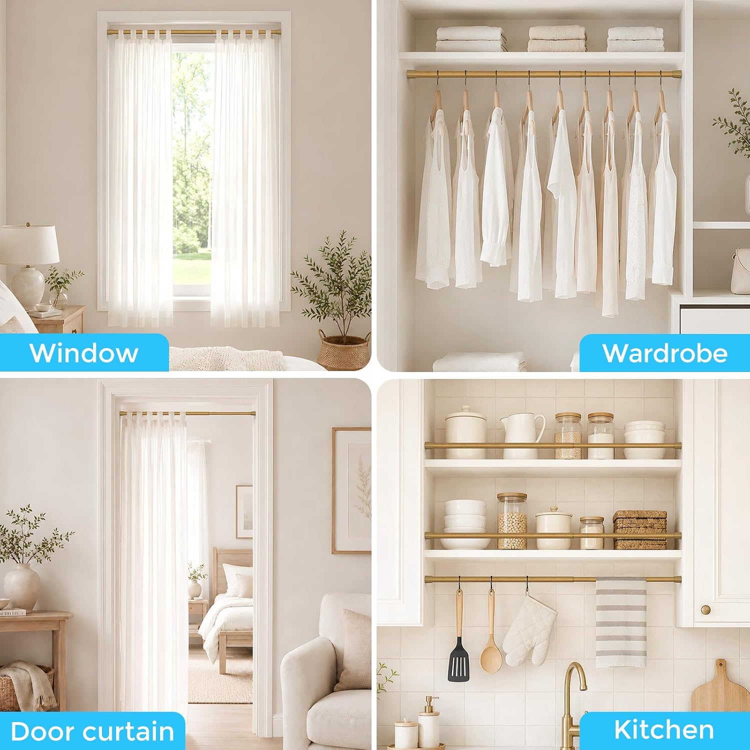 MEXAU 2 Pack Spring Tension Curtain Rod for Window 17-38 Inch, Wood Grain