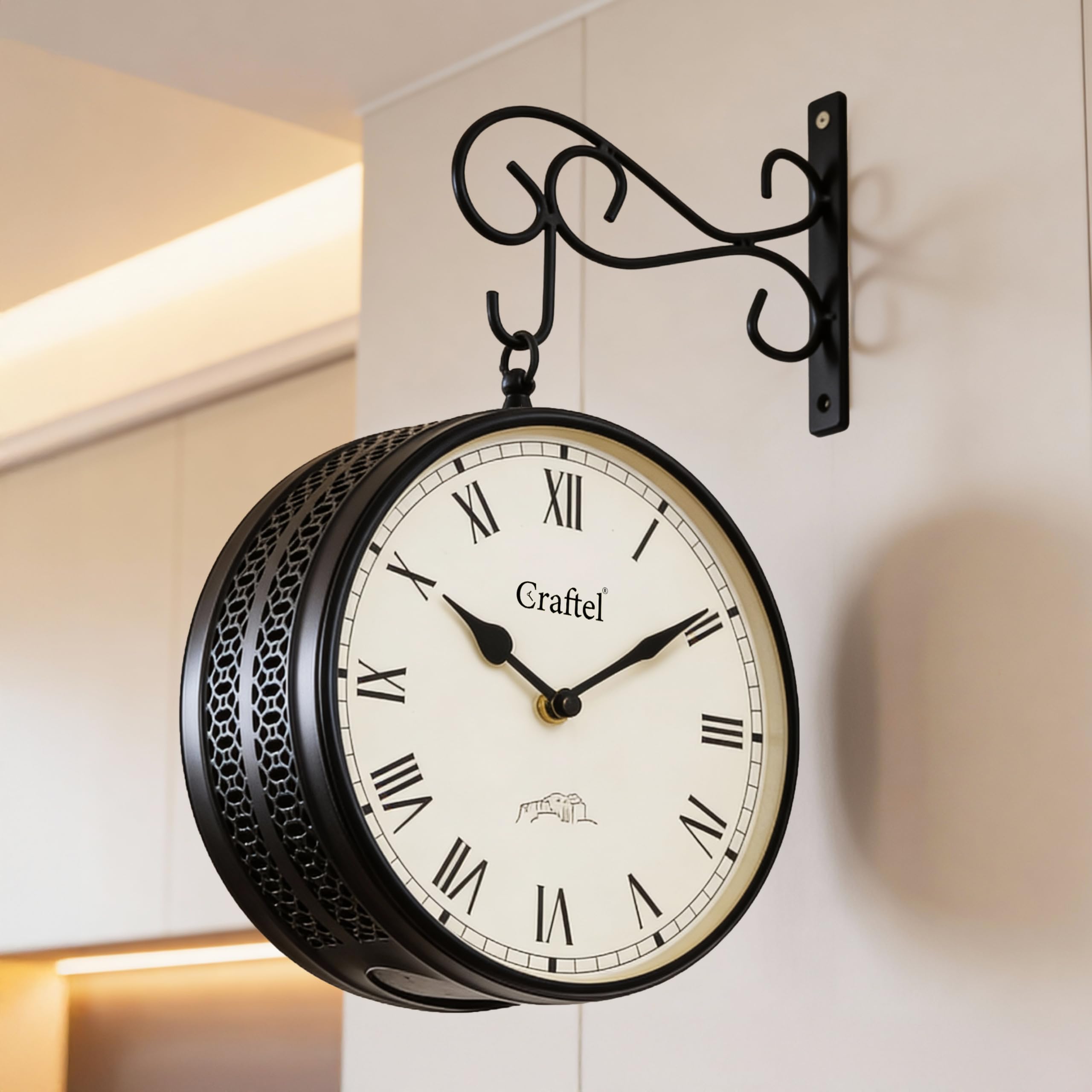 CRAFTEL Double Sided Station Wall Clock Powder Coated | Both Side Roman Numerals | Aluminum Matte-Finish Dial Brass Body | Dial - 10 Inches, Matte Black | 365 Days Warranty
