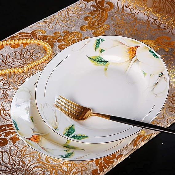 Elegant Dinnerware Set Dinner Plates Bowls Set Porcelain Dinnerware Sets, Retro Kiln Changing Glaze 60 Pieces Ceramics Dinner Combination Set Classical Flower Design