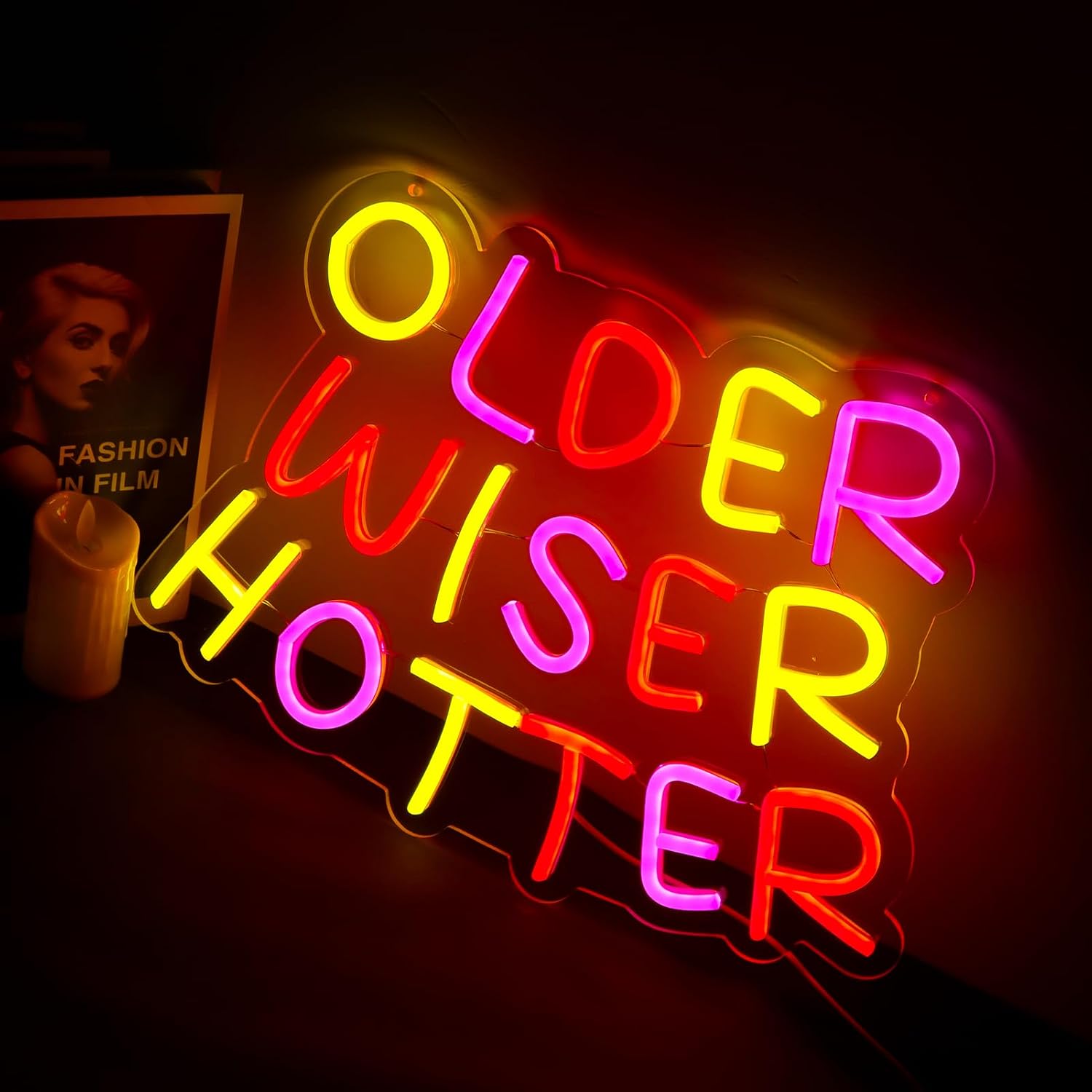 Older Wiser Hotter Neon Signs for Wall Decor，Led Neon Light for Bedroom，Bedroom,Christmas Birthday Party Gift