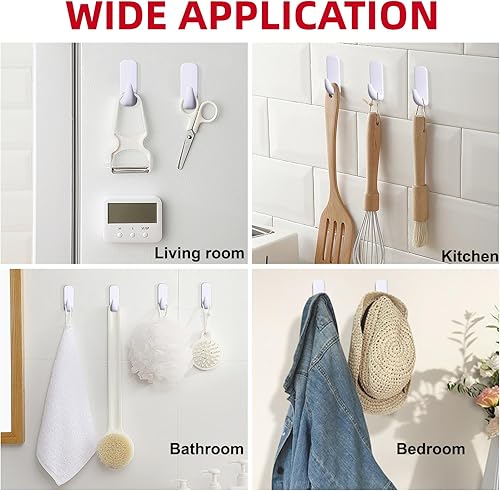 Miniatura 6 de Ganchos de pared para colgar 20 ganchos medianos, ganchos de pared resistentes con 20 tiras, ganchos adhesivos sin daños para llaves, abrigo,