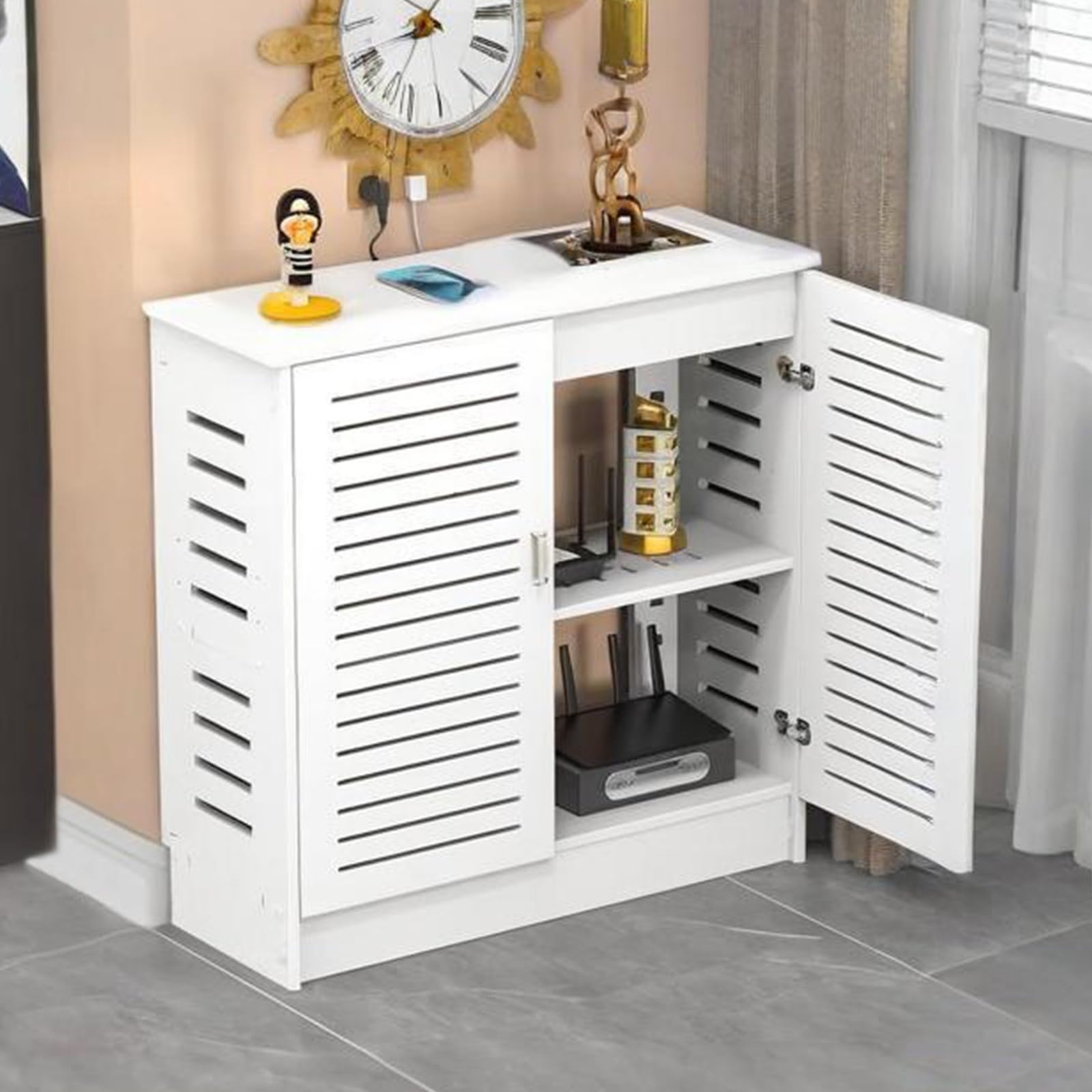 Organiseur de modem grande capacité coffre Wi-Fi blanc sur pied