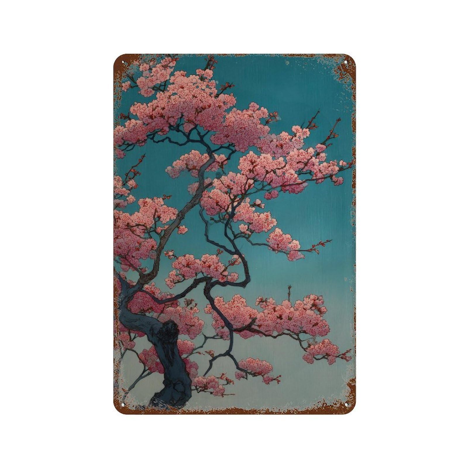 xiaoxiaoshen Cherry Blossom Tree. Japanese Woodblock Ukiyo Wall Decor Art Metal Tin Poster Modern Home Decor Art Home Bar Shop Decorations Vintage Sign 30x20cm