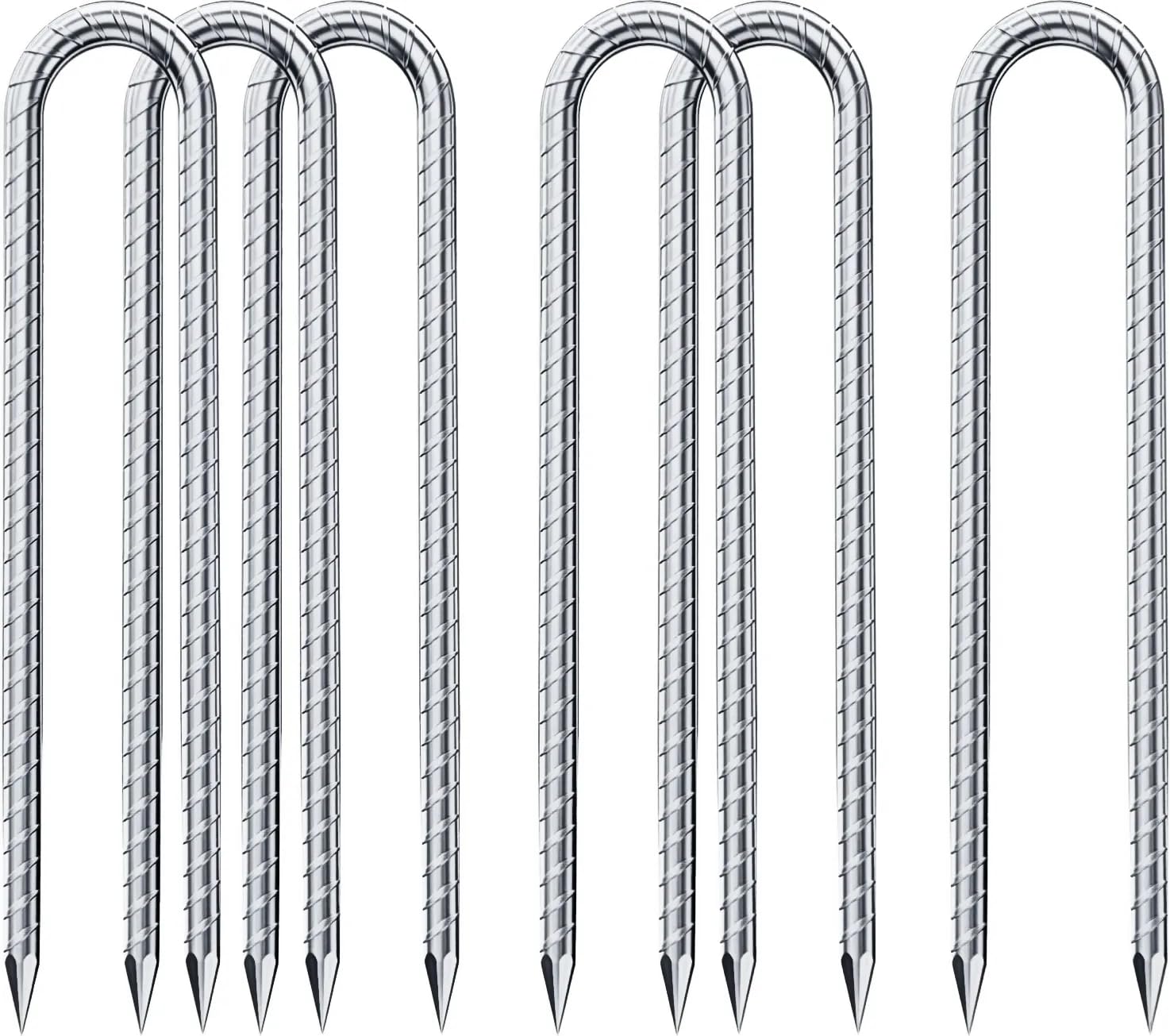 Bodenanker, 6 Stück 30CM U-förmige Bodenpfähle,Verzinkter Stahl bodenanker trampolin, ideal zum erdanker trampolin, Bewehrungsstab Anker, Garten Pfähle, Camping Zelt Heringe