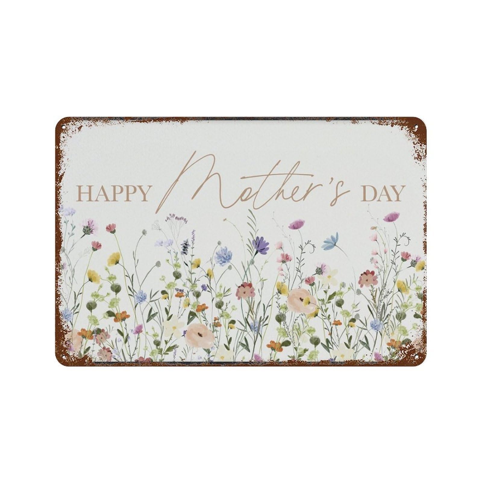 xiaoxiaoshen Happy Mother's Day! Wildflower Watercolor Mural, Bohemian Style. Wall Decor Art Metal Tin Poster Modern Home Decor Art Home Bar Shop Decorations Vintage Sign 20x30cm