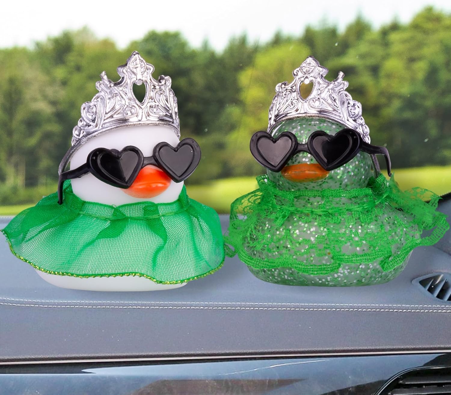 Car Rubber Duck, Rubber Duck Car Dashboard Decoration Accessories with Mini Hat Sunglasses Skirt or Bow and Cute Accessories(H22)