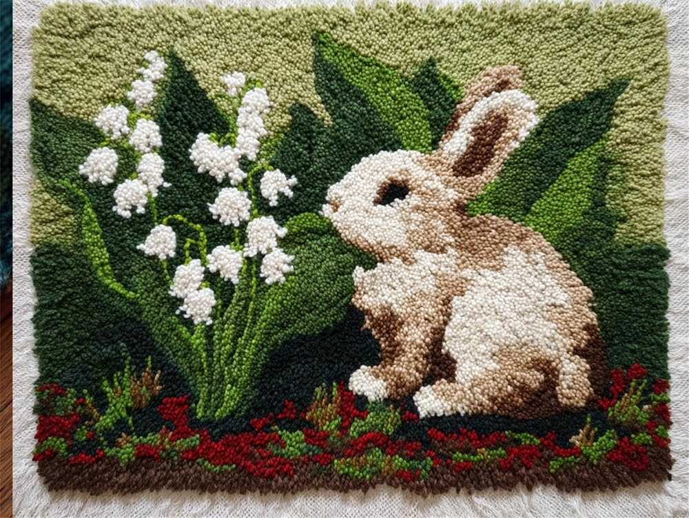 FWRTYCB Yarn Rug Hooking Kits Lily of The Valley and A Rabbit 20X15Inch Rug Making