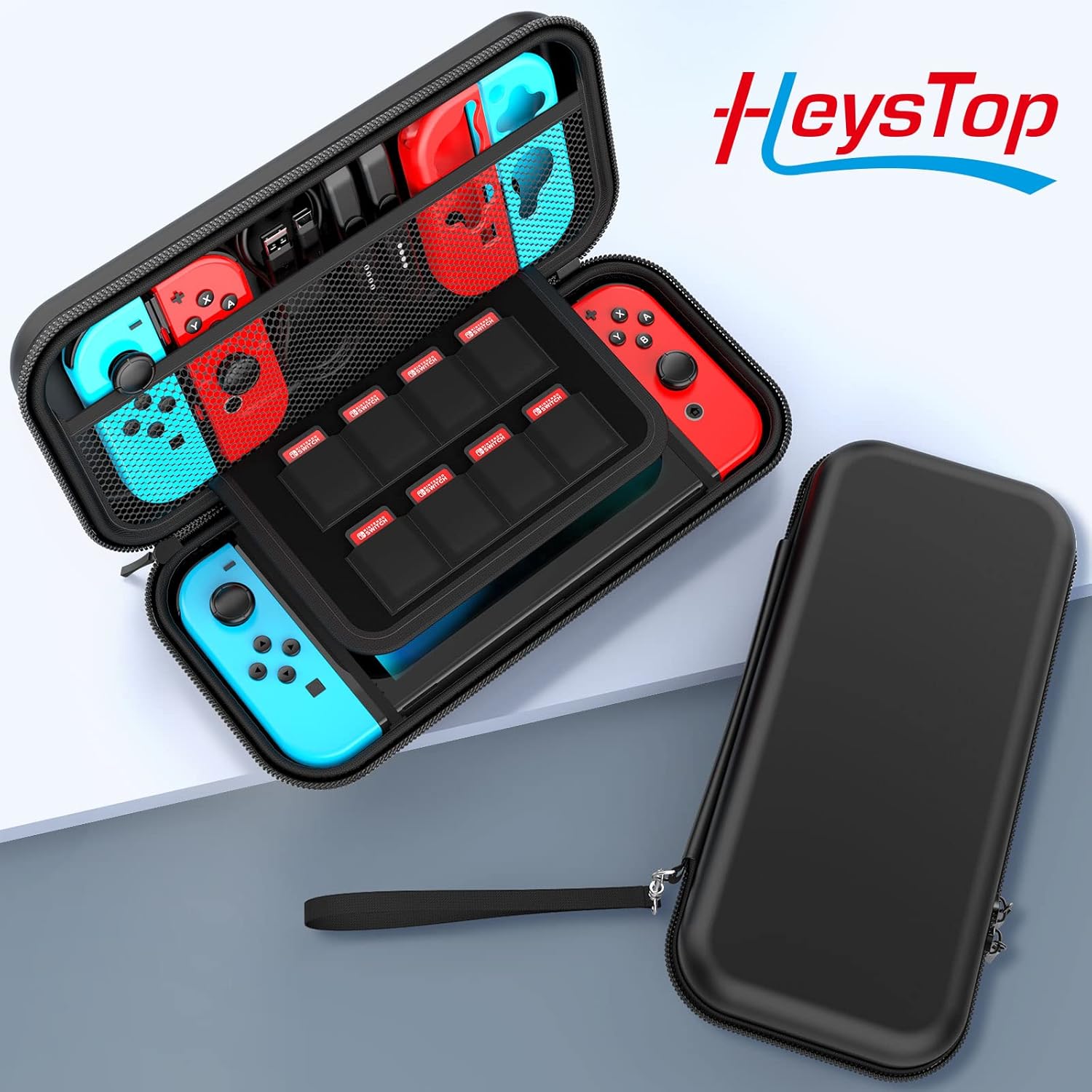 HEYSTOP Switch Case Compatible with Nintendo Switch, 9 in 1 Accessories kit with Carrying Case, Dockable Protective Case, HD Screen Protector and 6pcs Thumb Grips Caps - Image 8