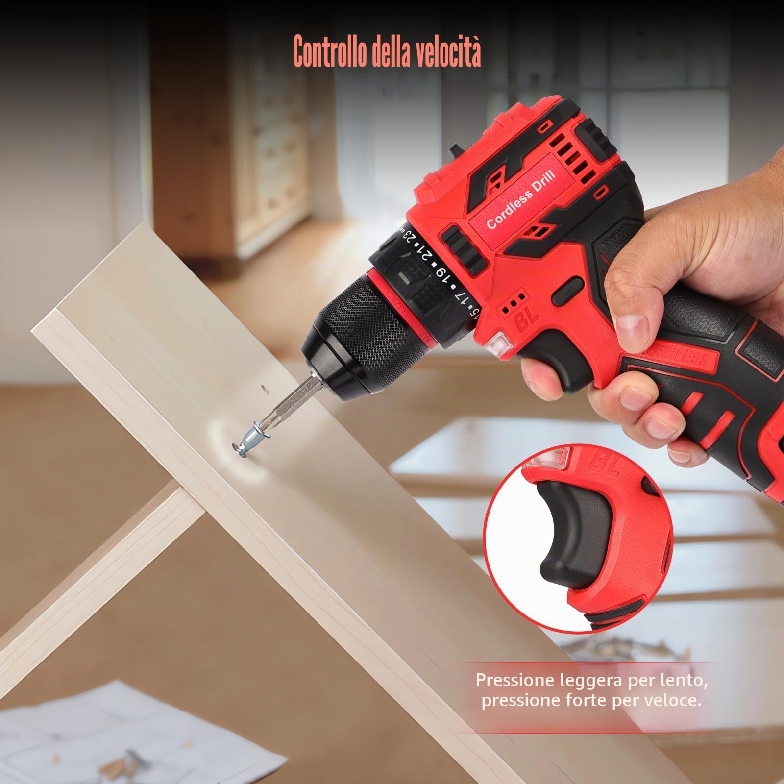 Trapano Avvitatore a Batteria 16.8V Brushless, 60Nm Coppia Elevata, 3200RPM Trapano a Batteria Professionale con 2 Batterie 2.0Ah, Mandrino 10mm, 23+1 Regolazioni, 24 Accessori per Fai da Te