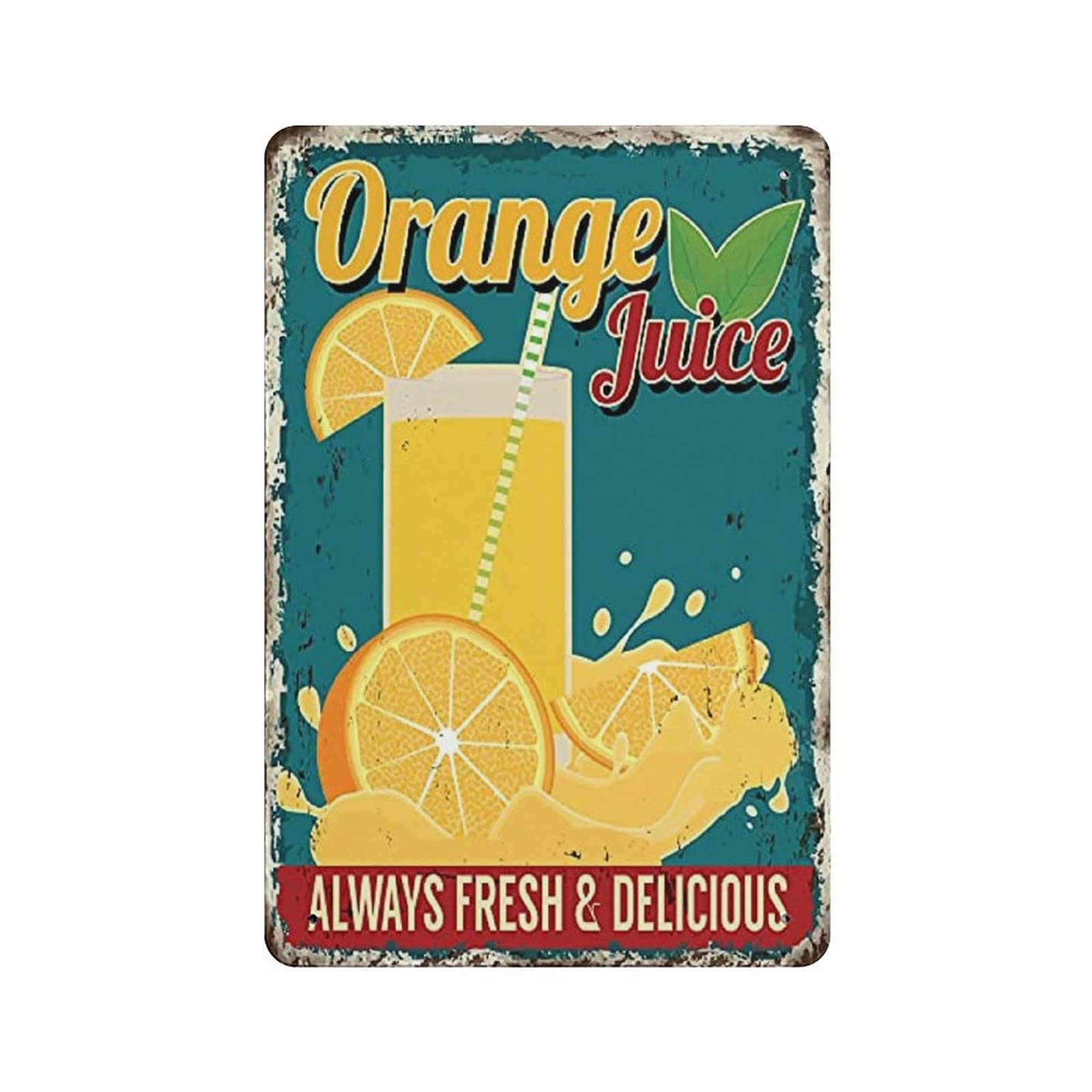 rayprint Metal Tin Sign Orange Juice Home Vintage Tin Poster Metal Sign Wall Decoration Country Kitchen Home Garage Decor 12"x8"
