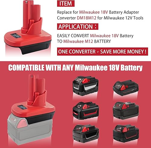 Miniatura 2 de URUN Convertidor de adaptador de batería para Milwaukee 18 V a Milwaukee 12 V, repuesto para batería Milwaukee M12 48-11-2410 48-11-2411 compatible
