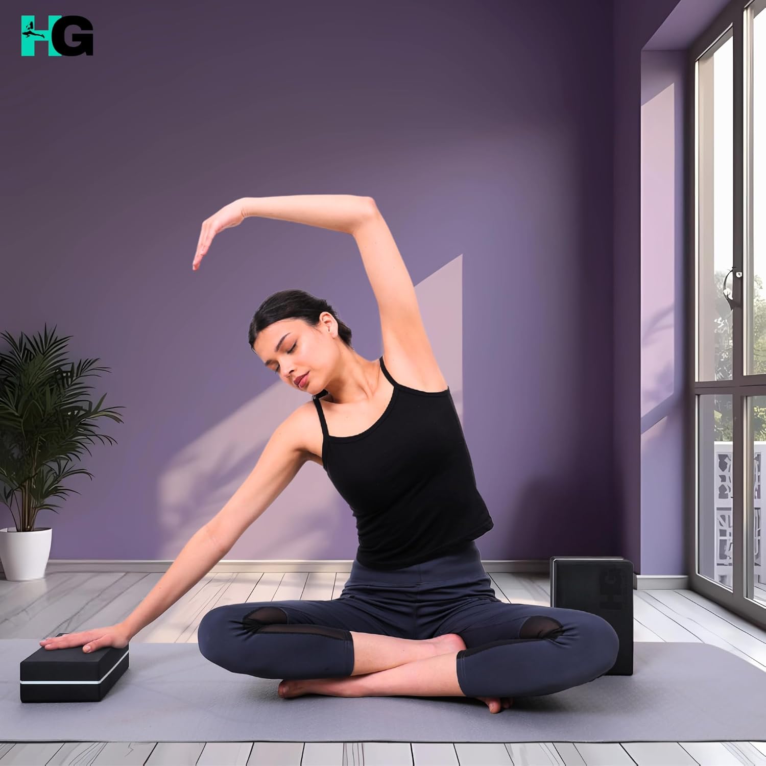 Yoga Blocks Pack of 2 with Belt for Exercise High Density Eva Exercise Block Pair to Improve Strength, Balance, Stretching Yoga Bricks Set with Strap for Women and Men (Black and White)