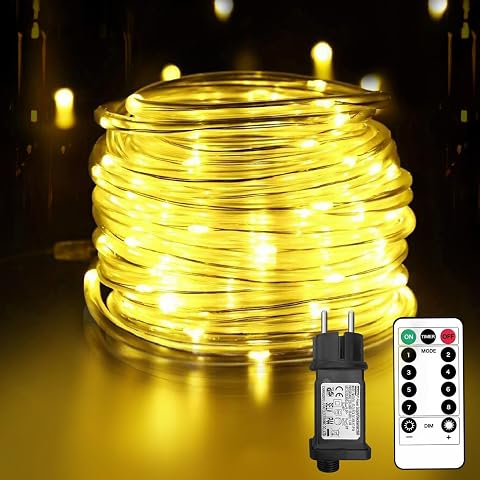 Liyade 10M 100LED Manguera de Luces Exterior, Cadena de luces con Enchufe, Resistente al Agua para Exterior, Jardín, Césped, Terraza, Patio, Navidad(blanco cálido)