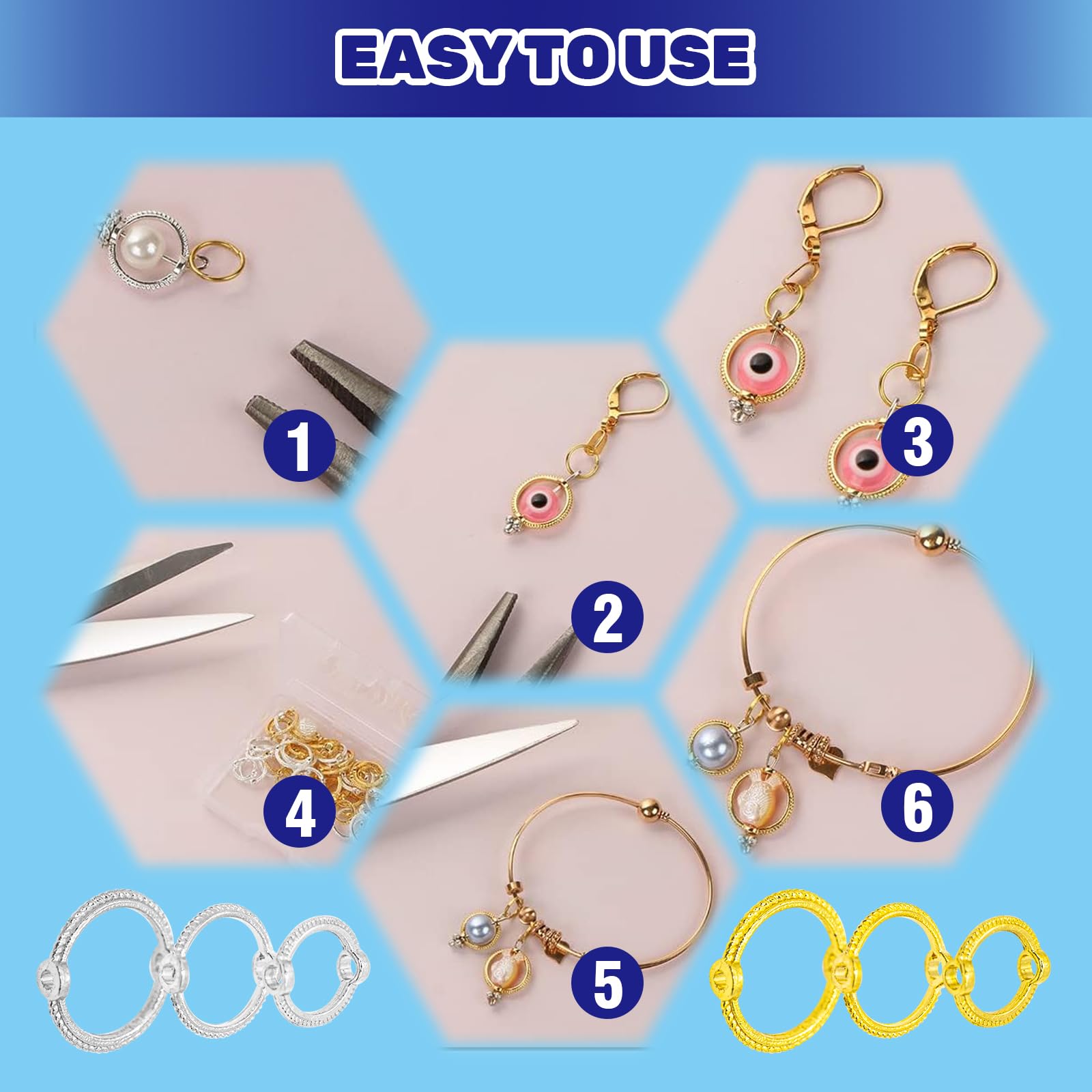 Waltool 300Pcs Double Hole Bead Round Frames Links Connectors Assortment Set, 6# 8# 10# Gold & Silver Bead Frame Jewelry Making Findings for Beading Earring Bracelet Necklace Keychains DIY - Image 5