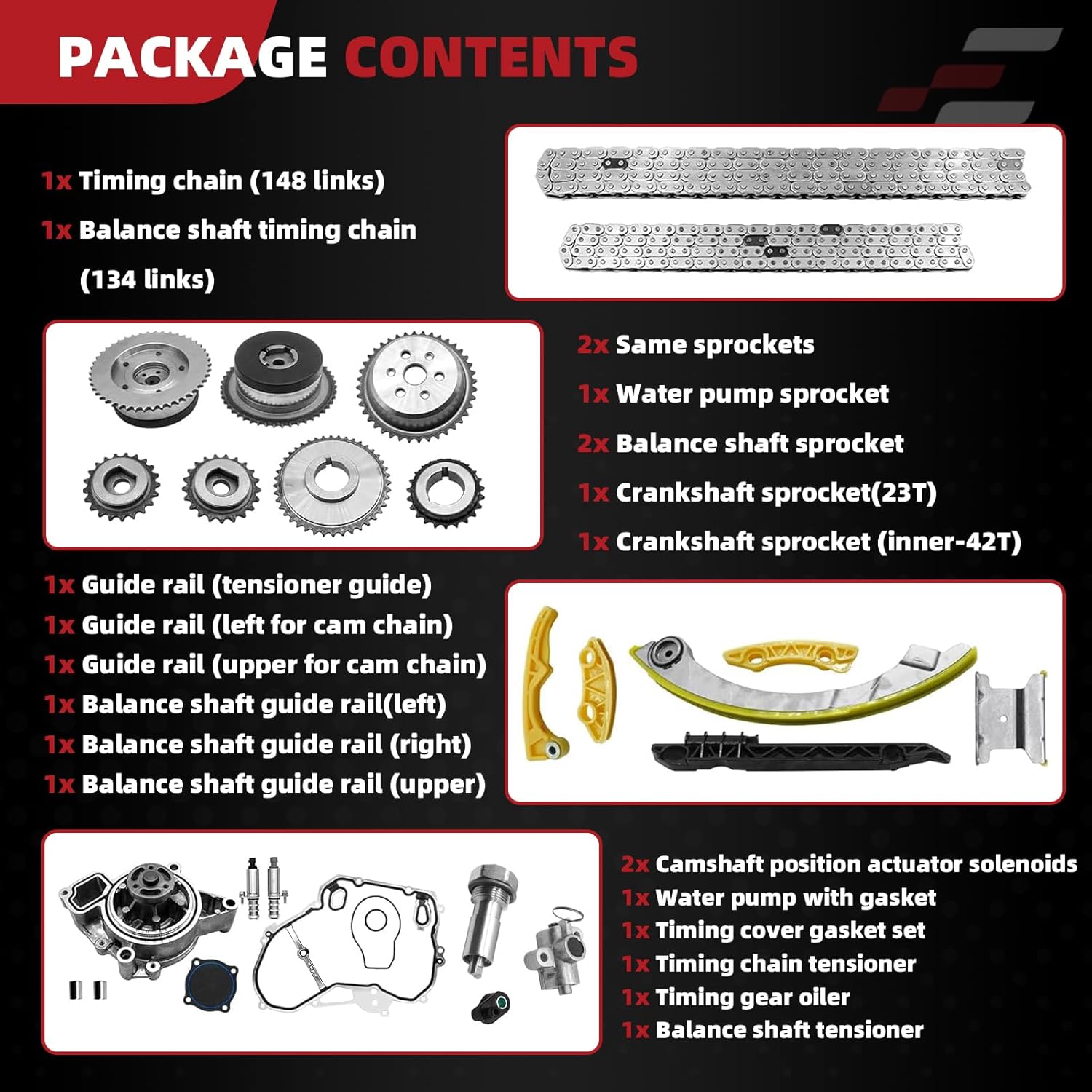 2.4 Timing Chain Kit Water Pump 9-4201S 90537632 24424758 Compatible with GMC Chevy Buick Equinox Malibu Lacrosse Regal Verano Terrain 2.4L 2.2L 2009-2017 94201SX 94202S