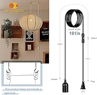 Vista 3 de Lámpara Colgante de Lino Japonés con Cable con Enchufe E26 20 PULGADAS Lámpara Linterna de Lino Wabi-Sabi Hecha a Mano Luminaria de Techo