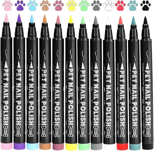 Miniatura 9 de Juego de colores de uñas para mascotas, esmalte de uñas seguro para perros, 12 crayones de uñas inodoros | Bolígrafos de esmalte de secado rápido,