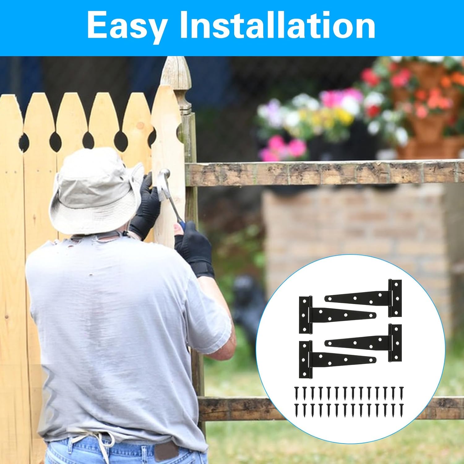 4 PCS 5 Inch T Strap Hinges Heavy Duty, Shed Door Gate Hinges, Heavy Duty Black Outdoor Tee Hinge for Wooden Fences, Barn Door Gates Hinge for Shed Door Hardware