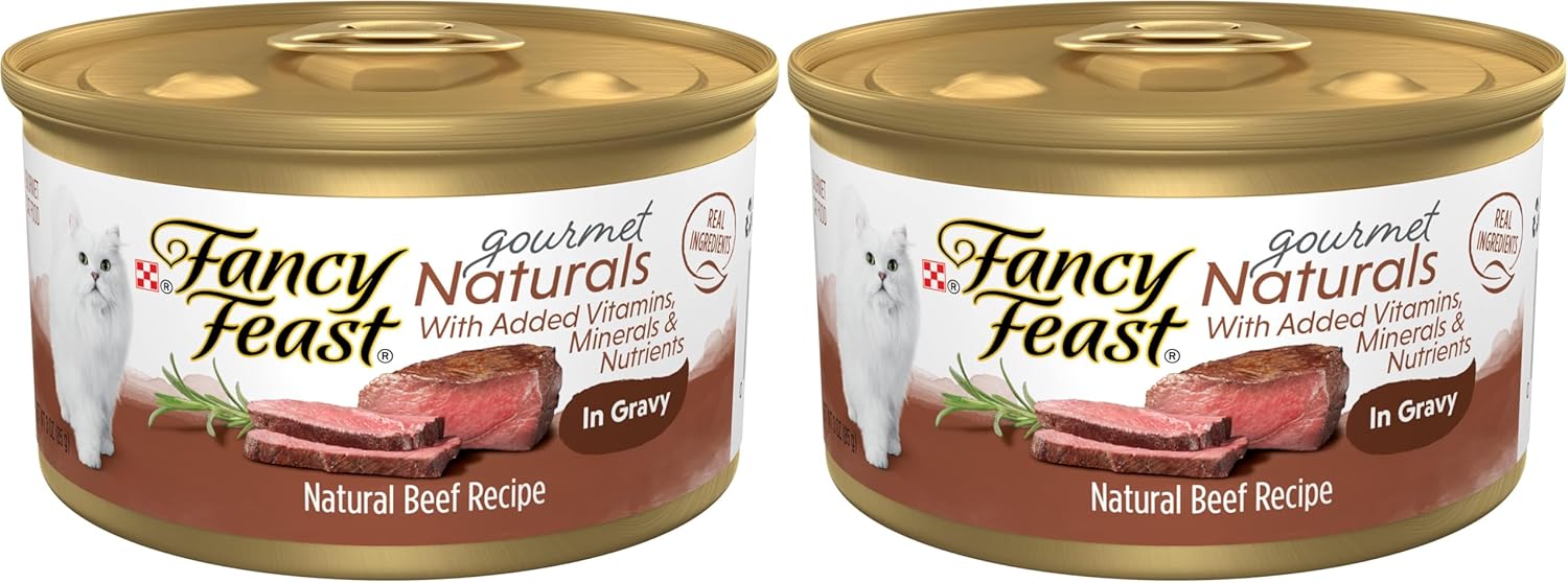 Fancy Feast Purina Wet Cat Food Natural Gourmet Naturals Beef Recipe in Wet Cat Food Gravy - 3 oz. Cans,(Pack of 24)