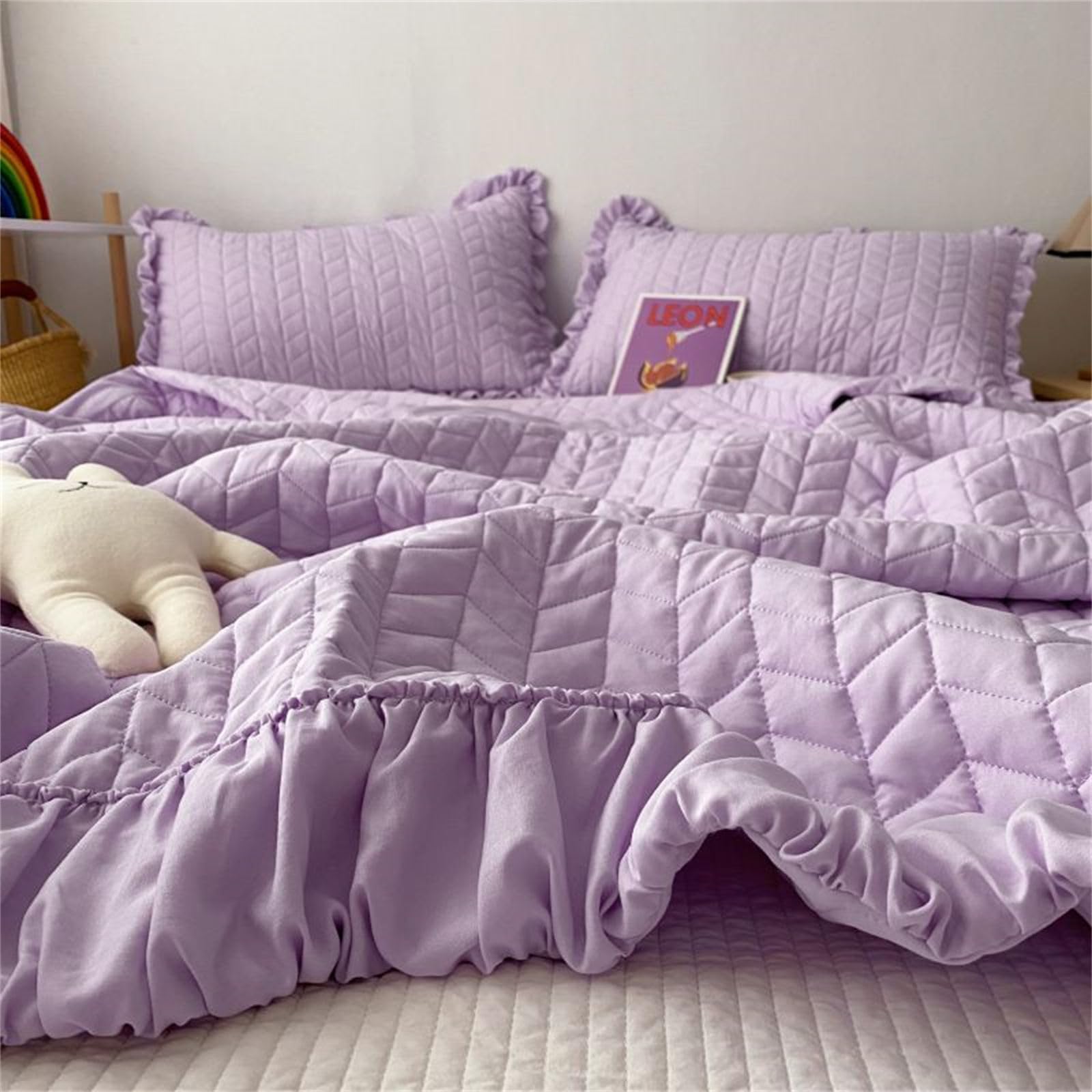 Chickwin Dessus De Lit Matelassé Uni Avec Volants - Couvre-Lit Doux 150x200cm Jaune - Toutes Saisons