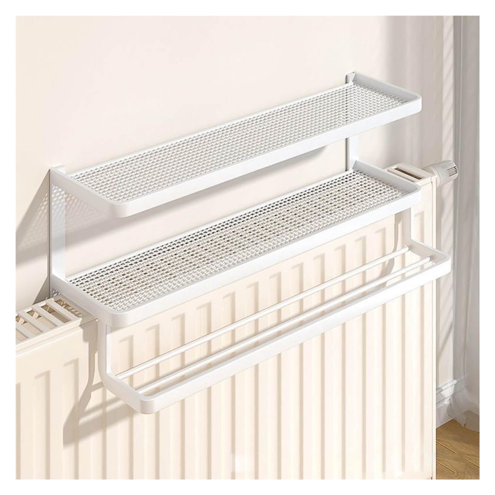 Floating Radiator Storage Shelf Rack Over Radiator 2-Tier Drying Rack Shelf No Drill White Multiple Sizes(19.6in/50cm)