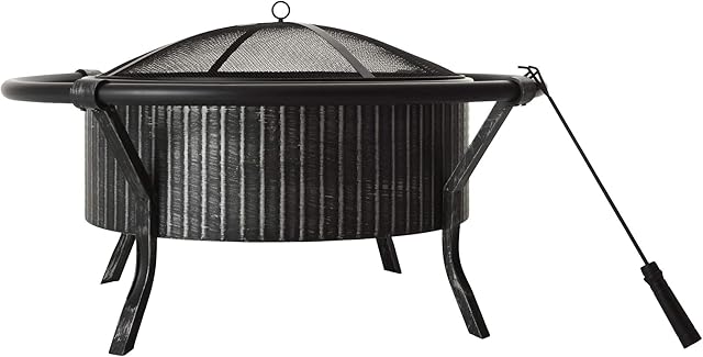 Amazon Basics Round Fire Pit - 39-Inch, Brushed Pewter