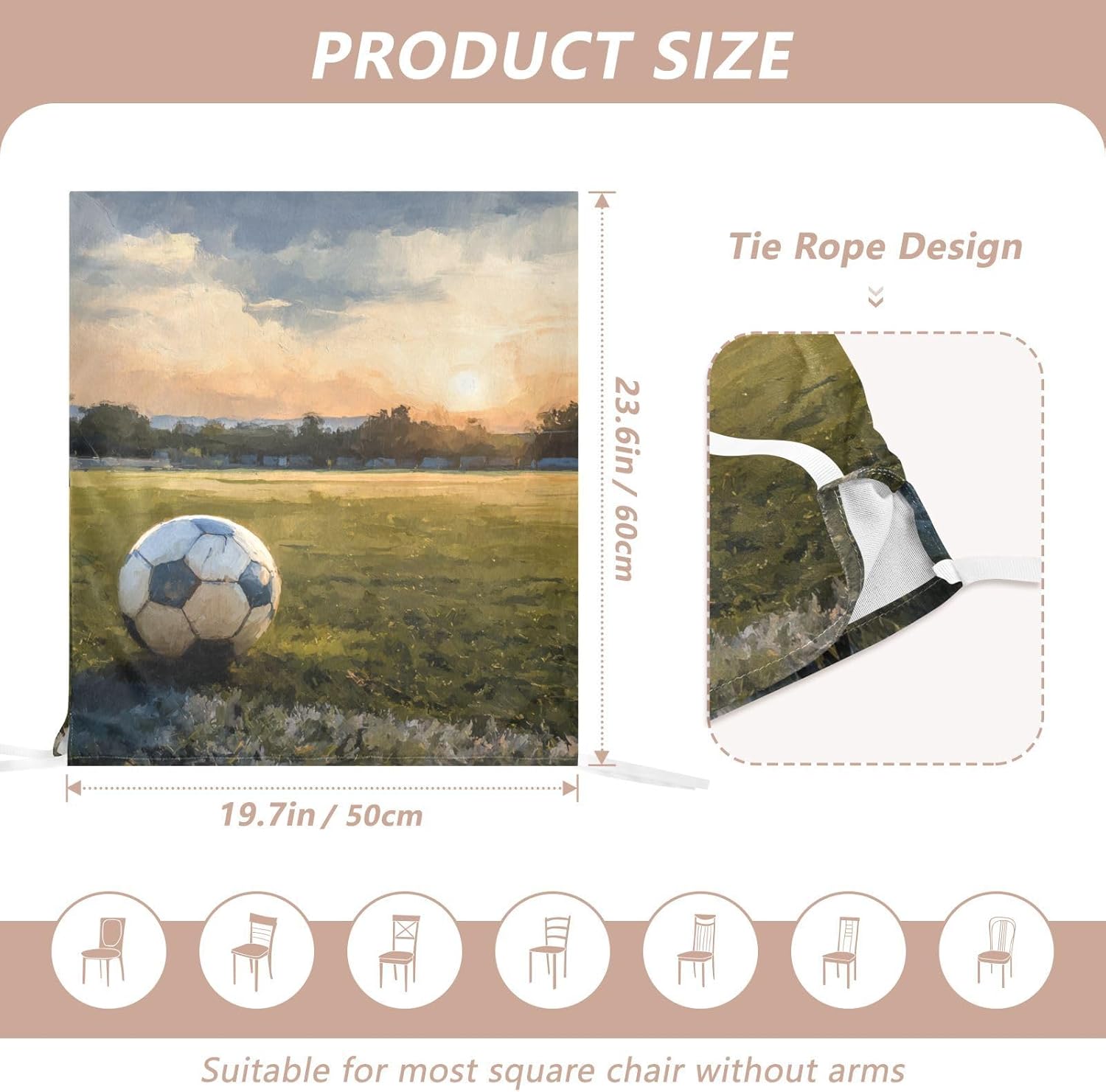 ALAZA Vintage Sunset and Soccer Balls Chair Back Cover Set of 6, Washable Reusable Removable Chair Slipcovers Decorative Chair Cover for Home Kitchen Wedding Party