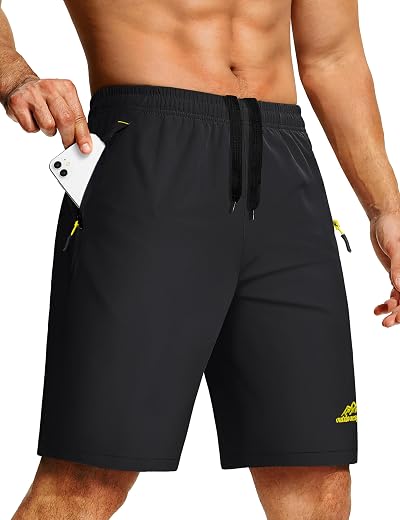 TACVASEN Men's Running Athletic Shorts Quick Dry Lightweight Gym Sports Workout Stretch Short with 3 Zipper Pockets