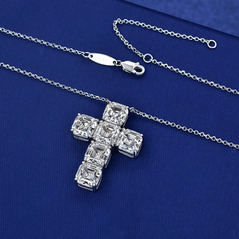 Collares con Colgante de Piedras Preciosas de moissanita con Cruz de Corte de Plata de Ley 925, joyería para Mujer